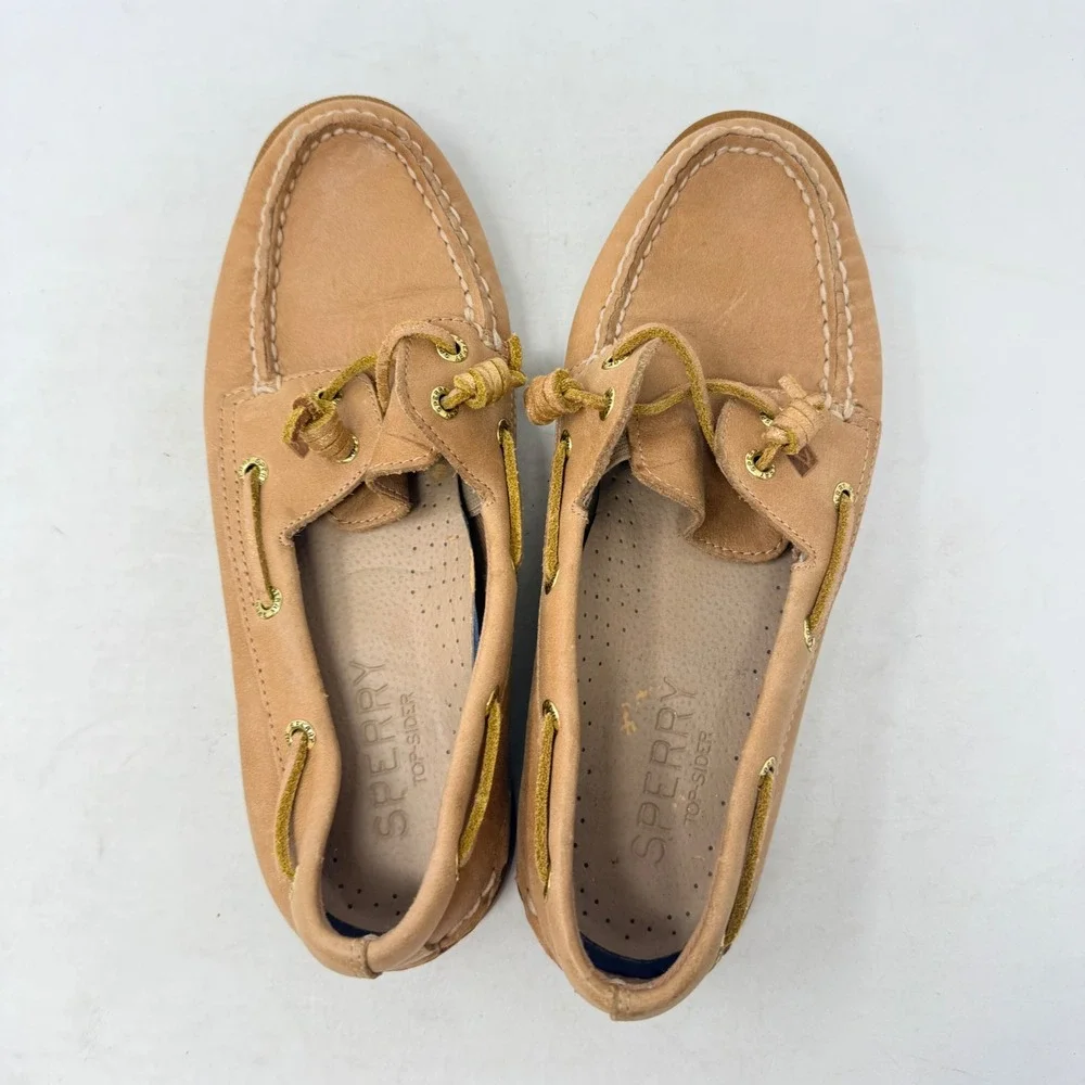 Sperry Top-Sider Boat Shoes Tan 6.5M Leather Preppy Nautical Old Money Timeless
